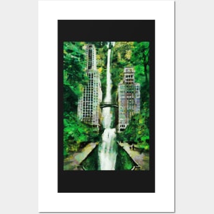 Hotel hidden in the jungle with waterfall Posters and Art